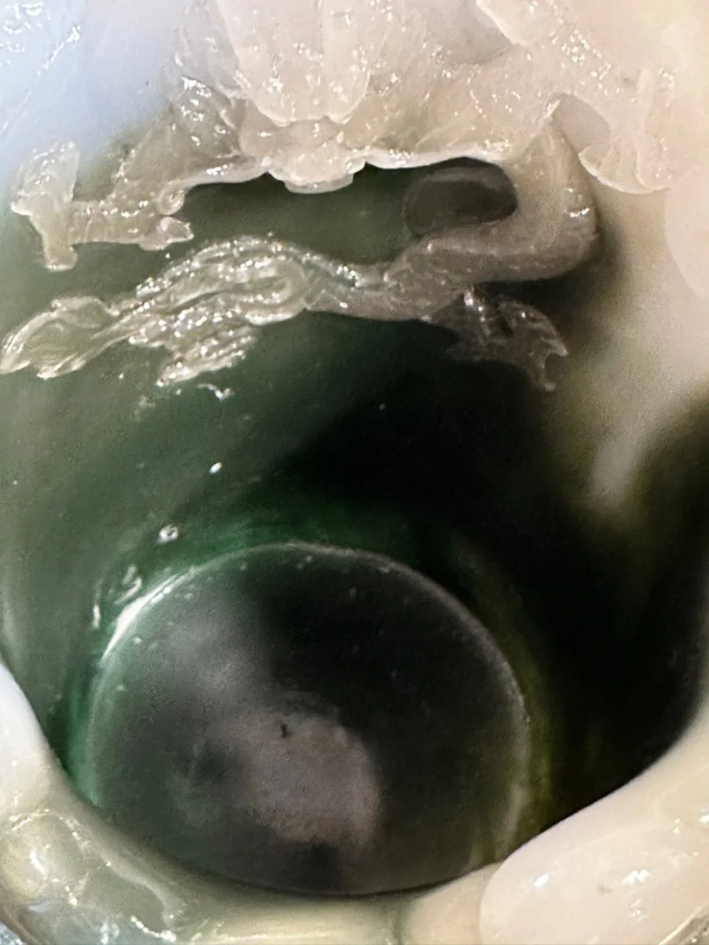 Chinese Dragon Brush Pot Bitong Green White Jade Style Carved Sculpture w Base